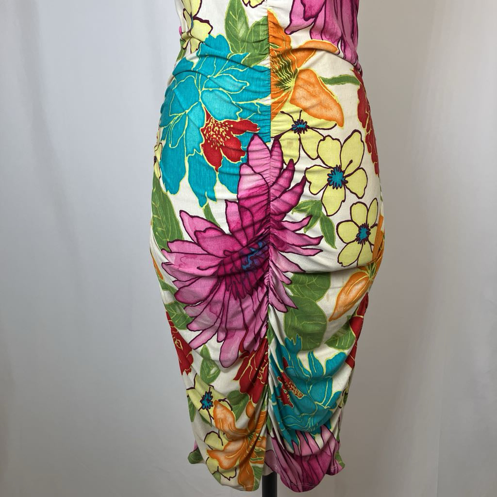 Colorful floral-patterned pants on a white background