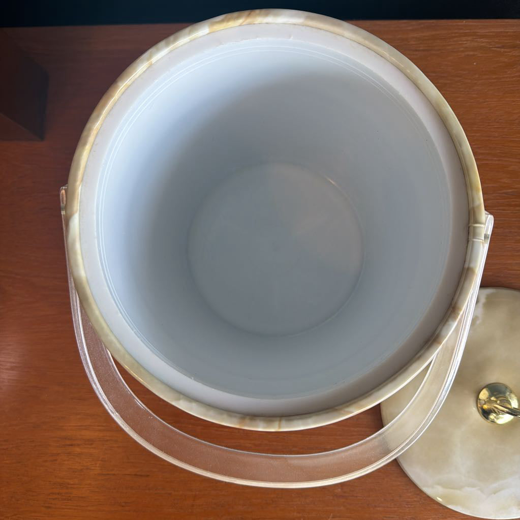 Faux Marble Ice Bucket w Lucite Handle
