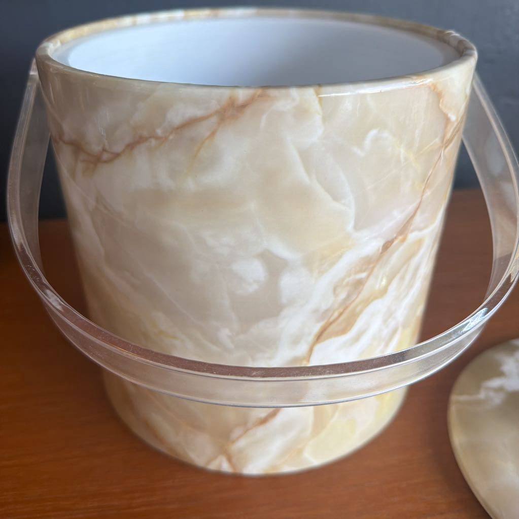 Faux Marble Ice Bucket w Lucite Handle