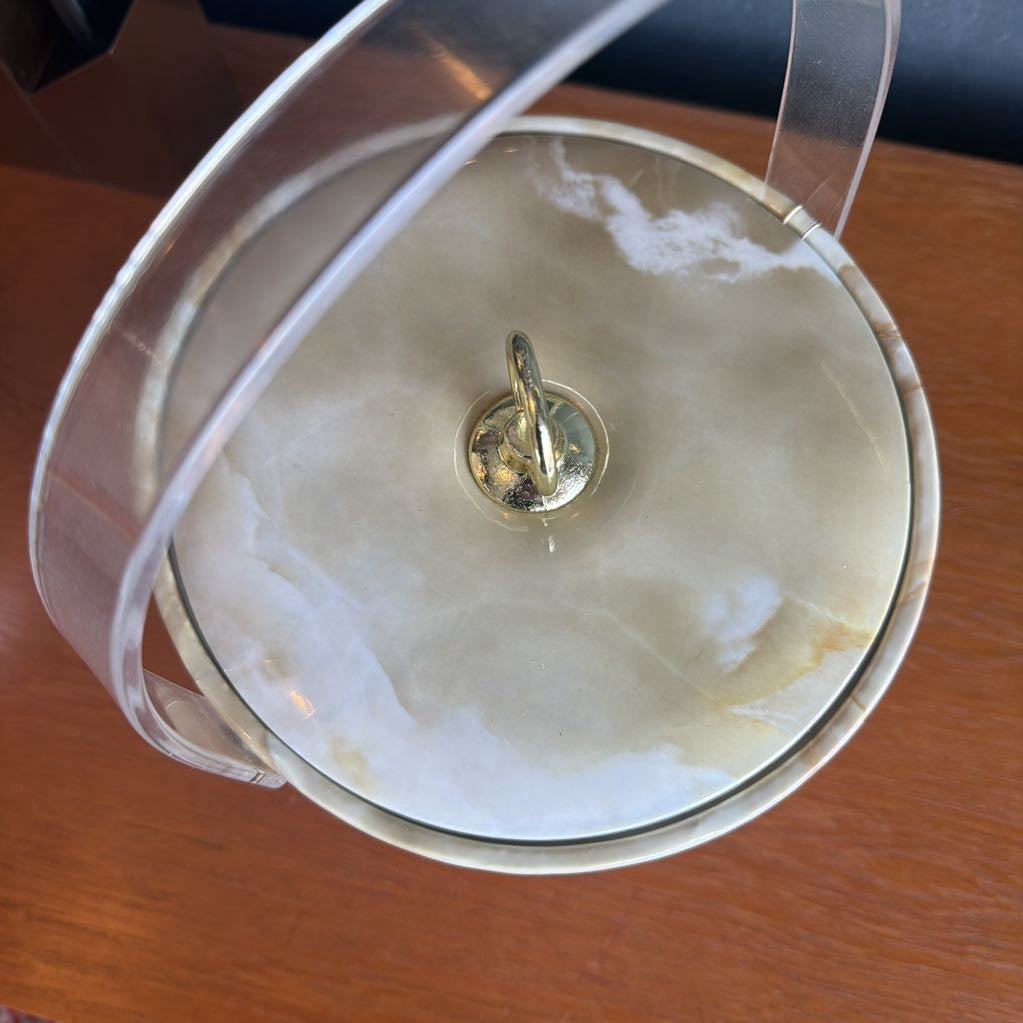 Faux Marble Ice Bucket w Lucite Handle
