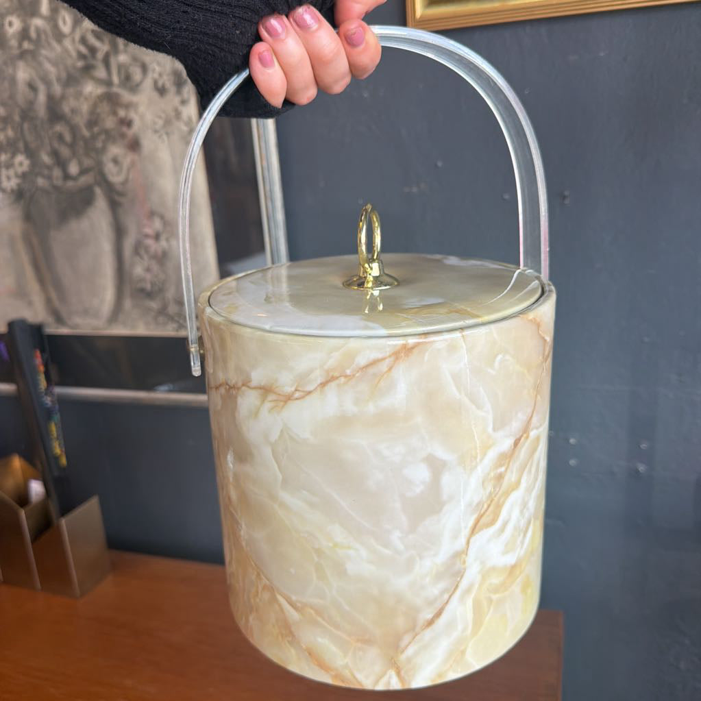 Faux Marble Ice Bucket w Lucite Handle