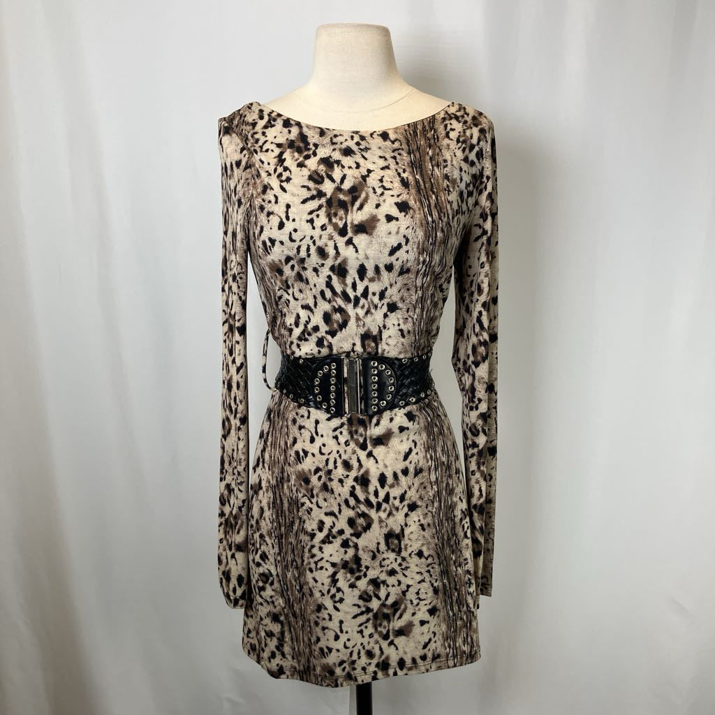 1990s Animal Print Mini w/ Wide Stud Belt & Kris Kross Back
