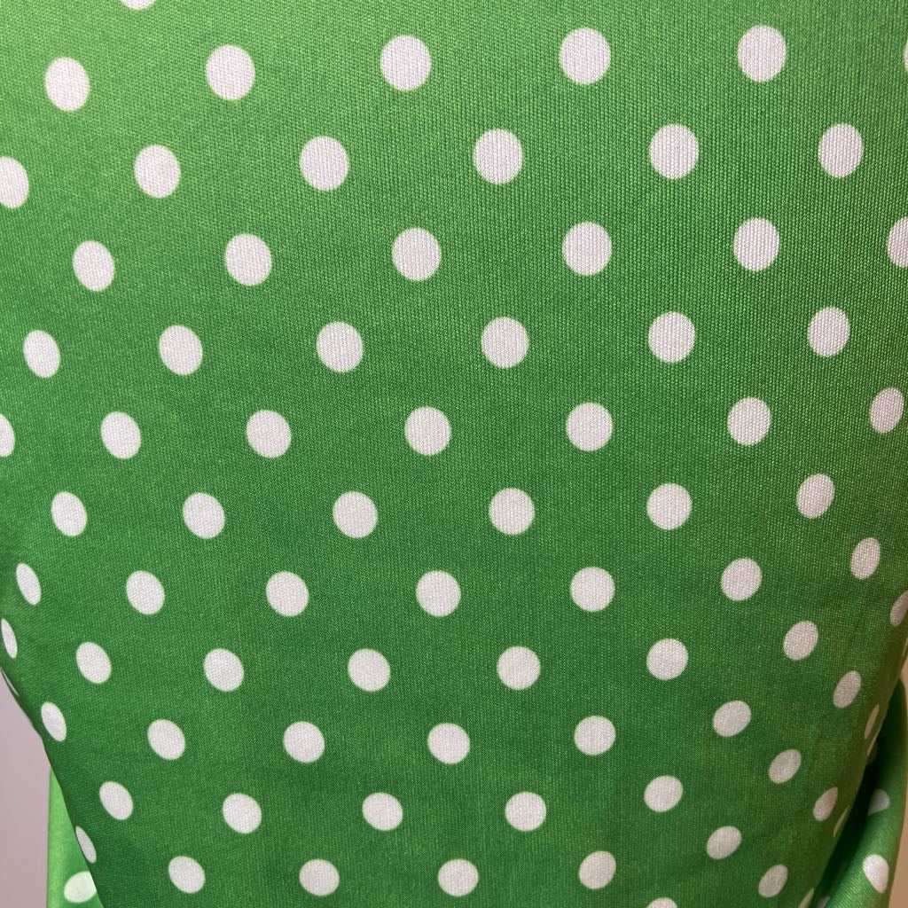 Close-up of green fabric with white polka dots