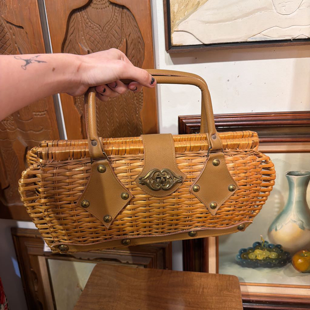 Vintage 60s Large Basket Handbag