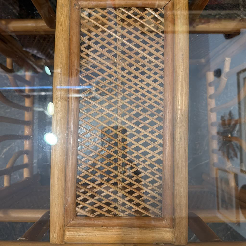 Vintage Rattan Side Table w Glasstop