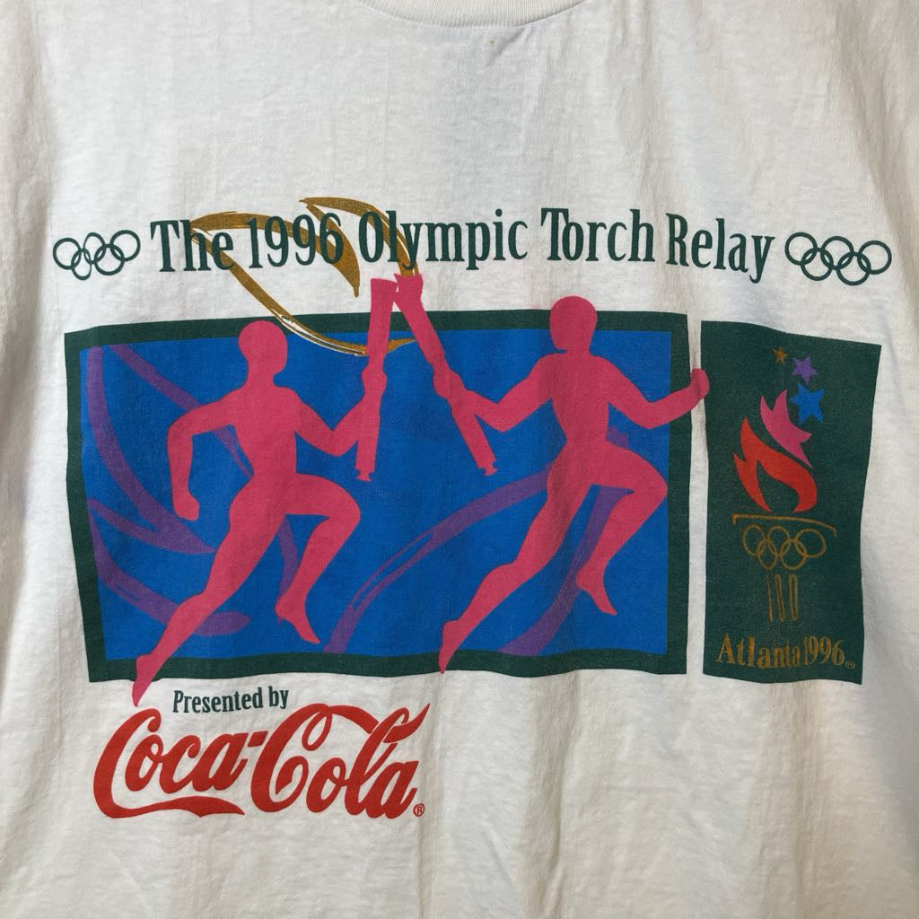 Vintage t-shirt commemorating the 1996 Olympic Torch Relay with Coca-Cola branding.