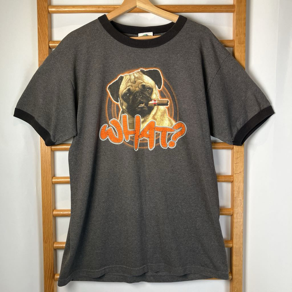 Picture of the pug t-shirt on white wall