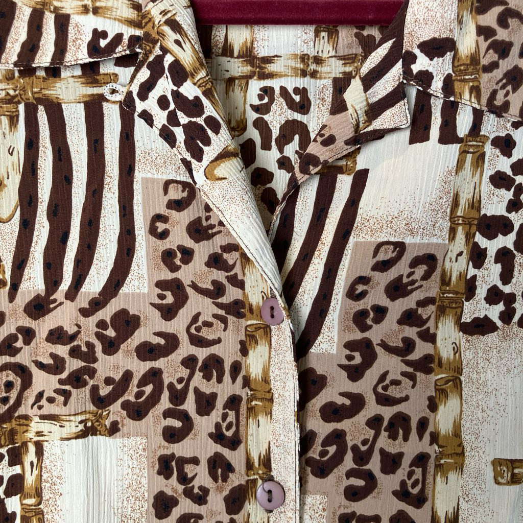 1990s Brown Animal Print Button up