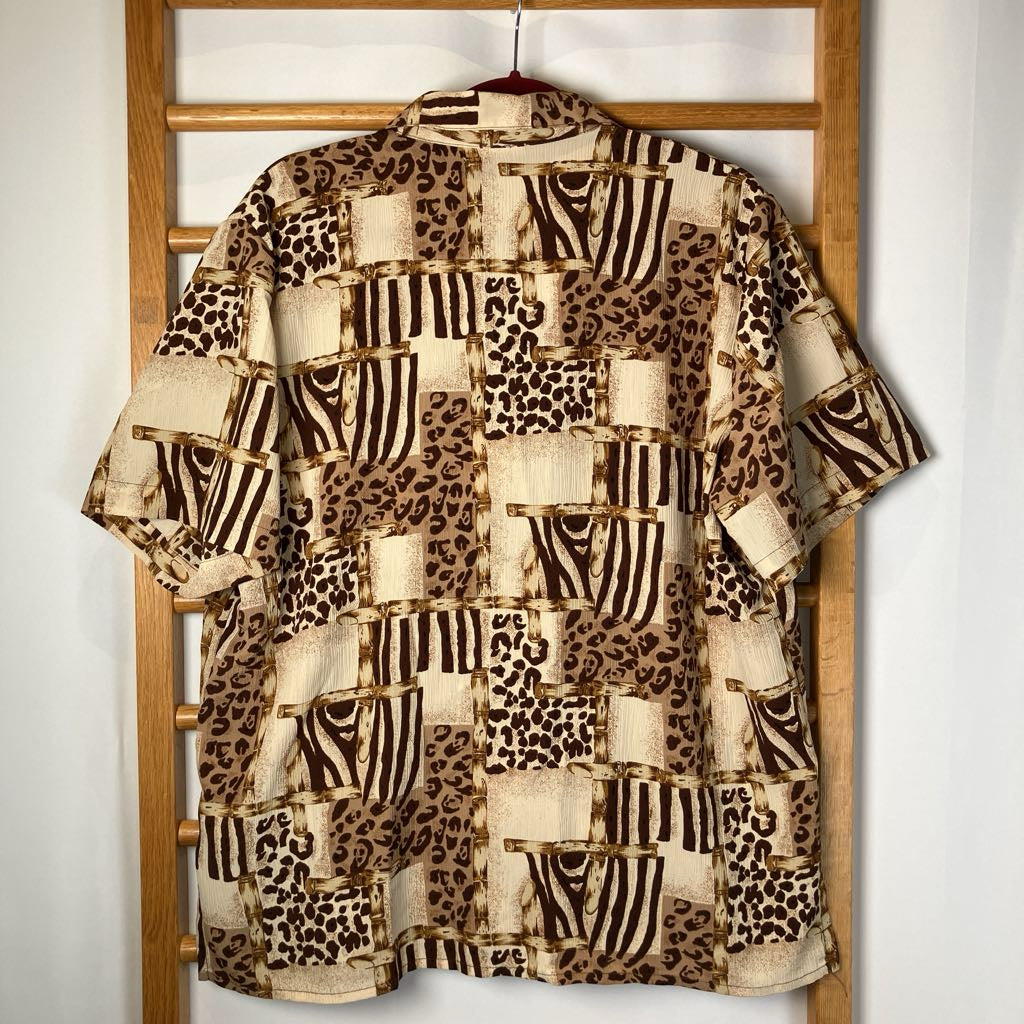 トップス 90s vintage archive leopard long shirt 1990s Brown Animal Print Button up