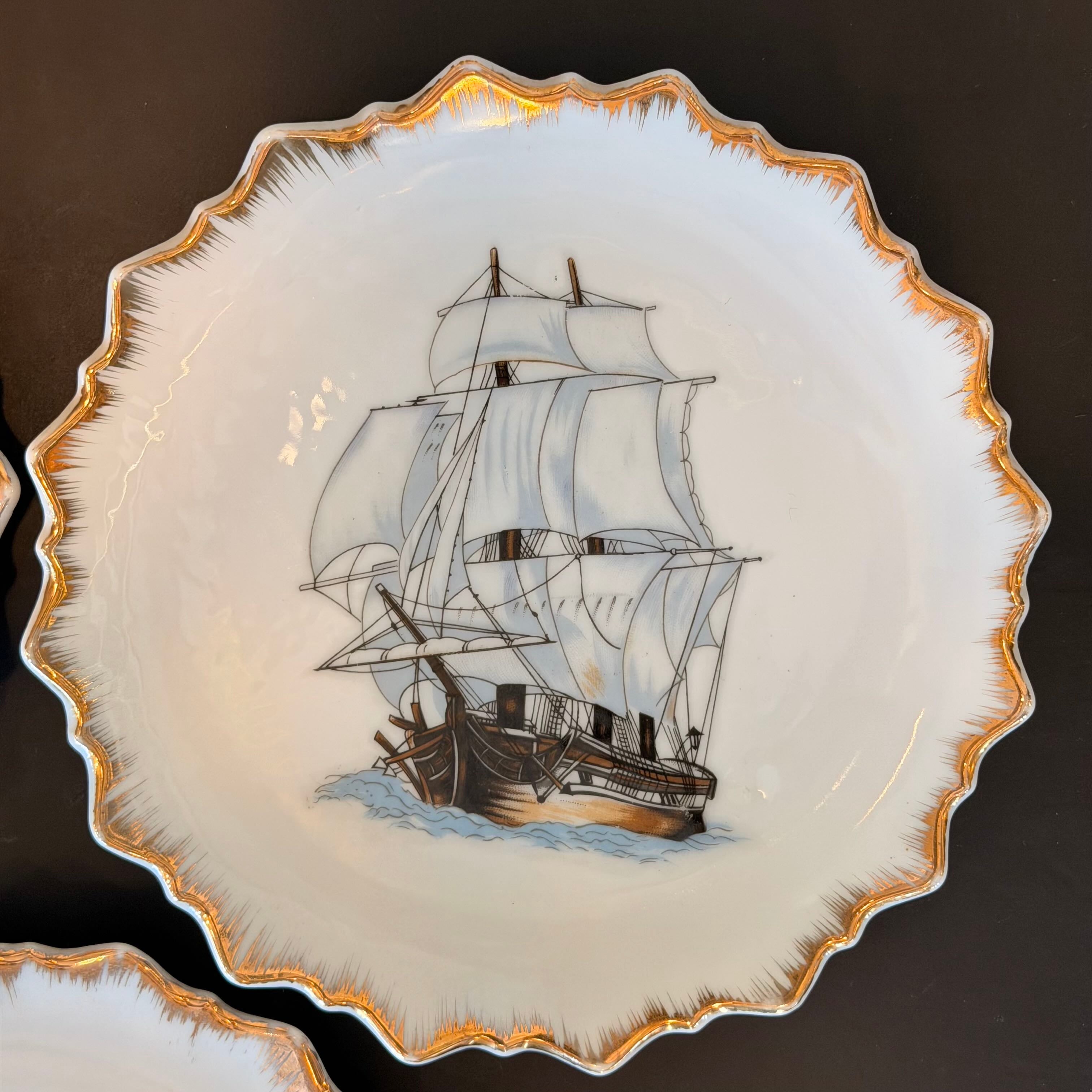 Decorative plate with a ship design on a dark background
