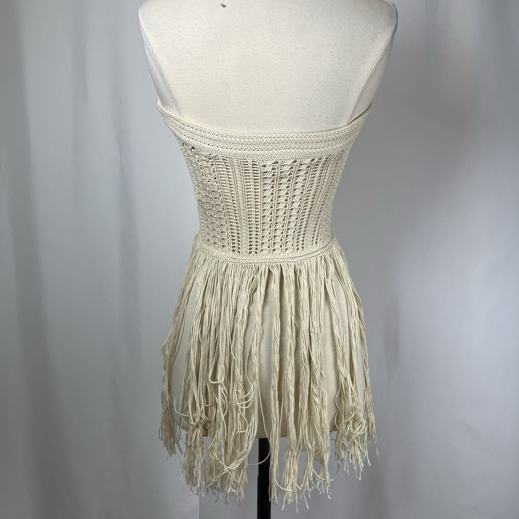 Cream Crochet with Fringe Bandeau Top