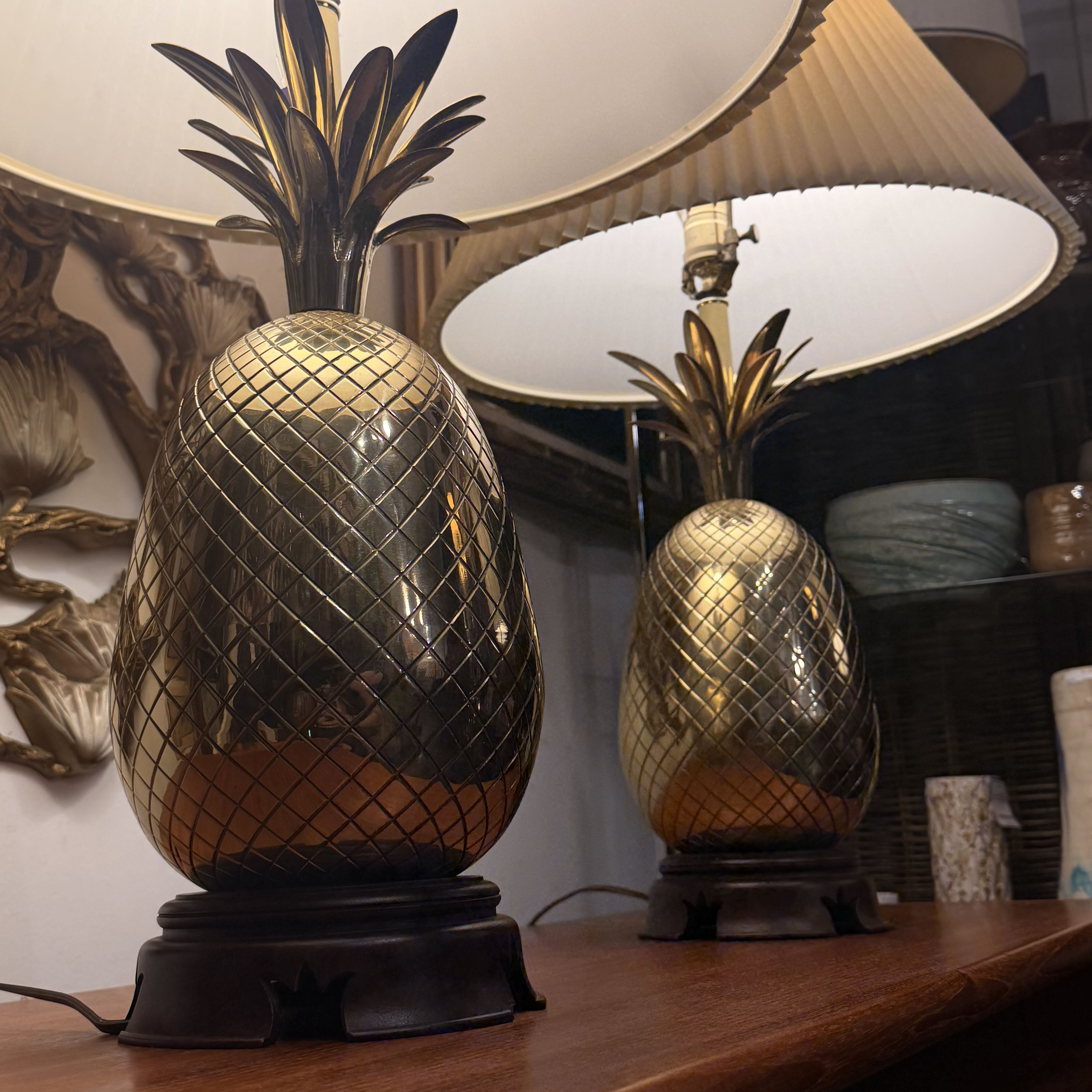 Mid Century Heyward House Brass Pineapple Lamp Set