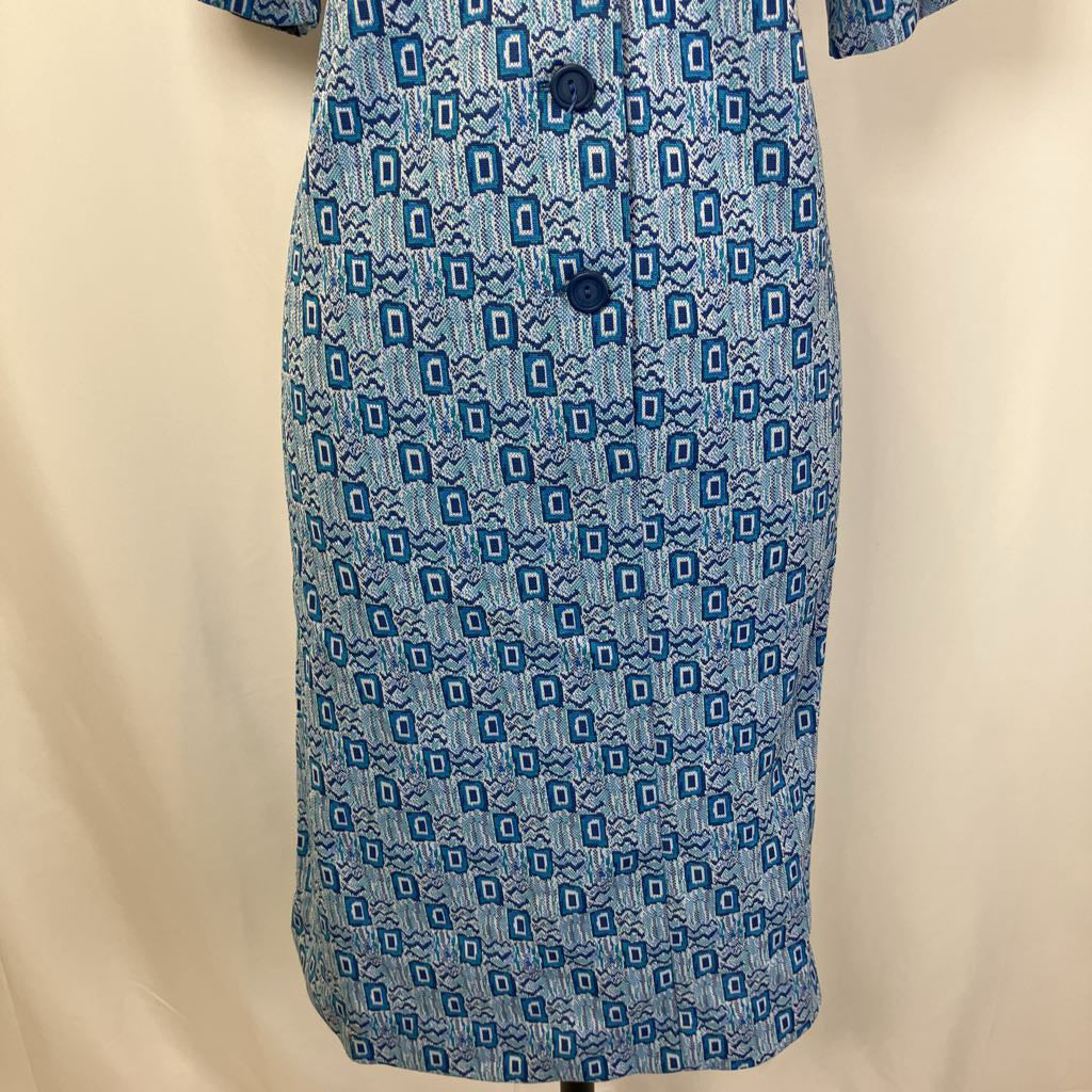 1970s Blue Geometric Shortwaist Dress 1970s Blue Geometric Shortwaist Dress