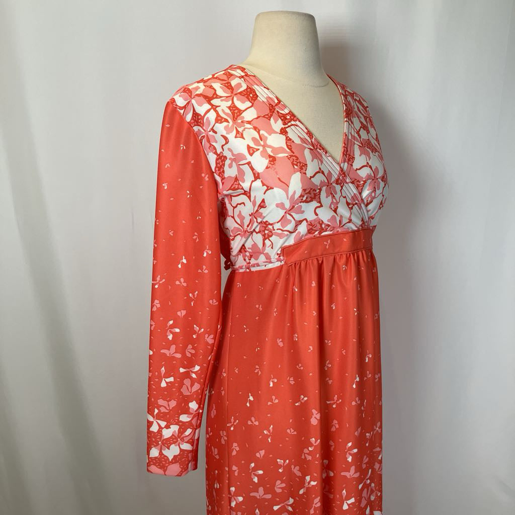 white and red floral maxi dress 1970s Red and White Floral Maxi