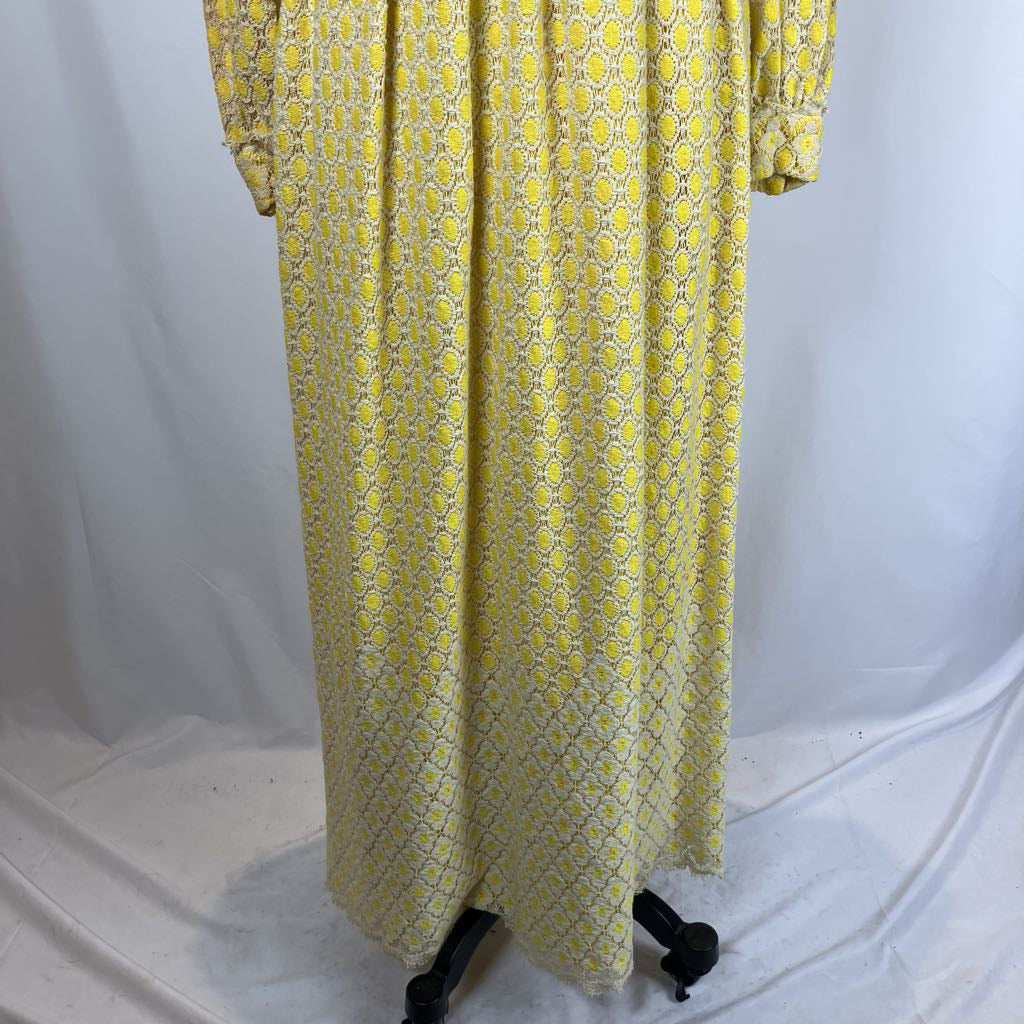 1970s Yellow Lace Maxi Dress w/ Rhinestones