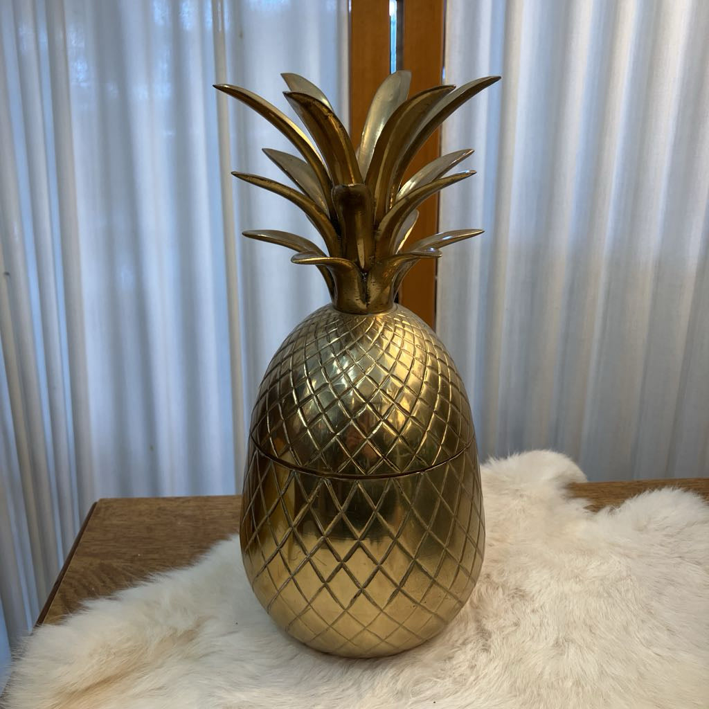 Vintage Medium Brass Pineapple Container