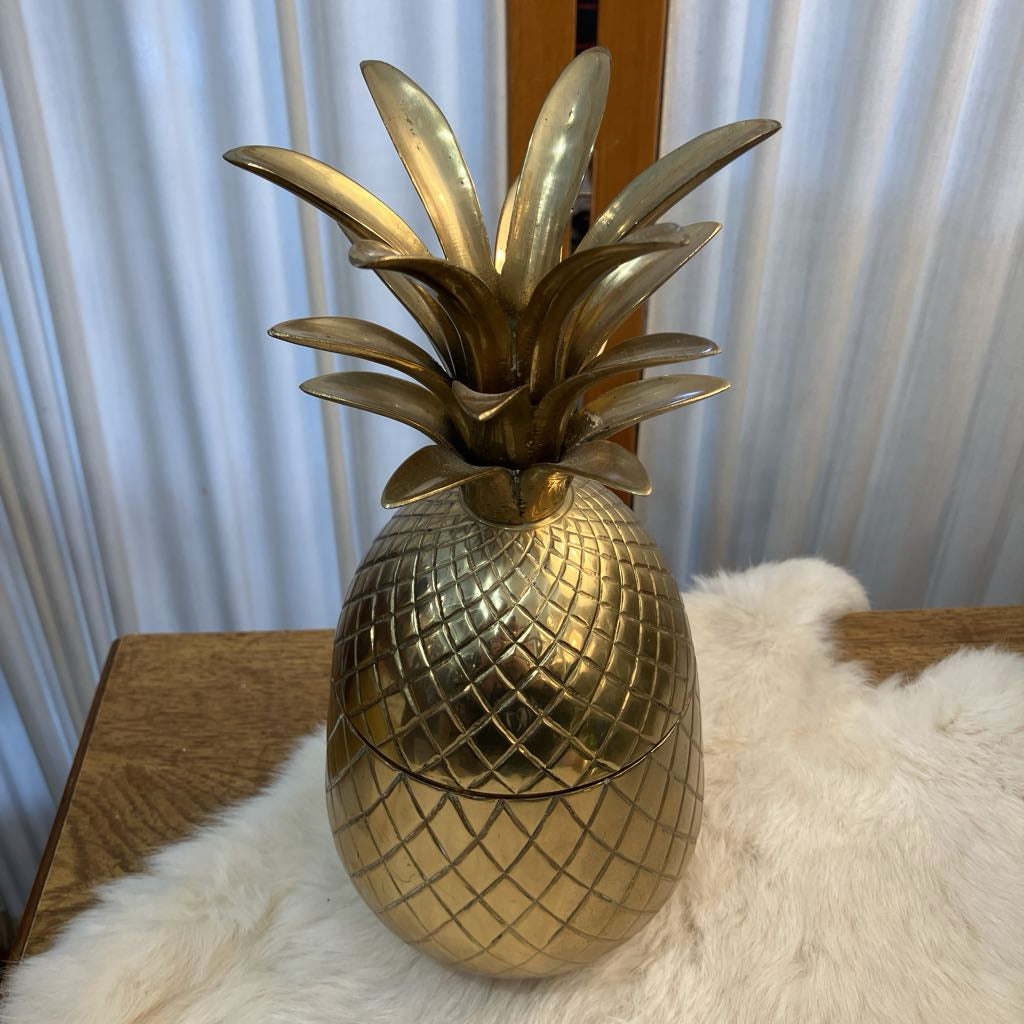 Vintage Medium Brass Pineapple Container