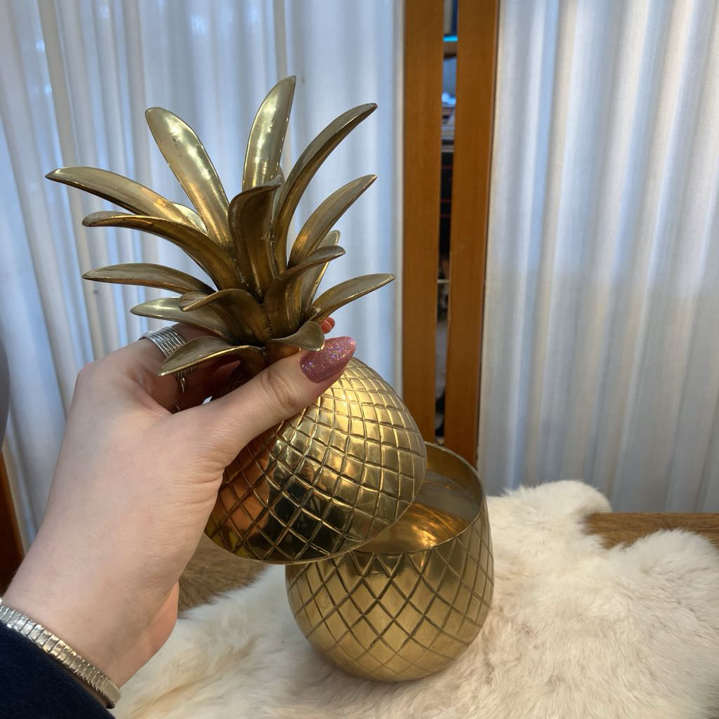 Vintage Medium Brass Pineapple Container