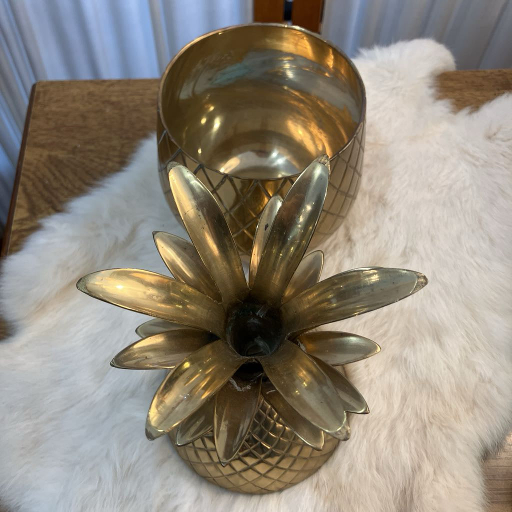Vintage Medium Brass Pineapple Container