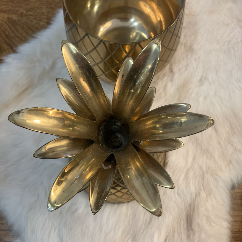 Vintage Medium Brass Pineapple Container