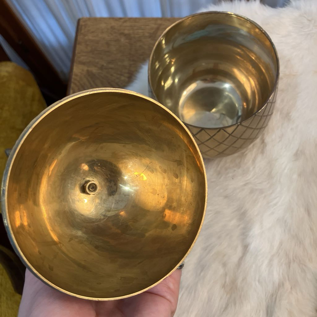 Vintage Medium Brass Pineapple Container