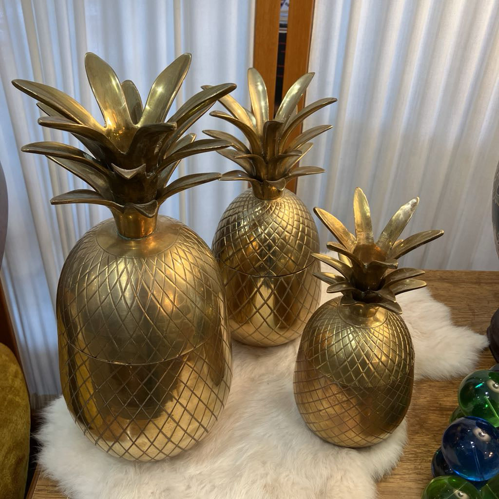 Vintage Medium Brass Pineapple Container