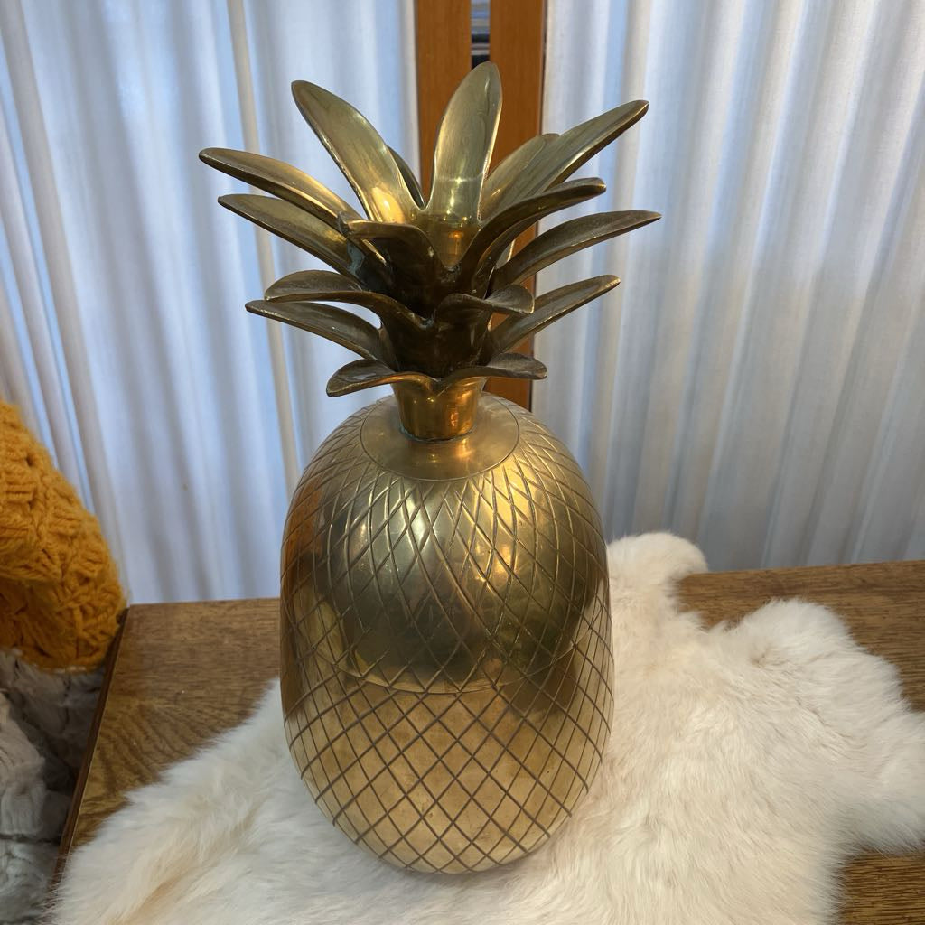 Vintage Large Brass Pineapple Container