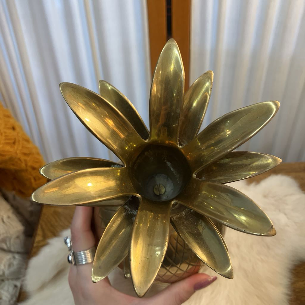 Vintage Large Brass Pineapple Container