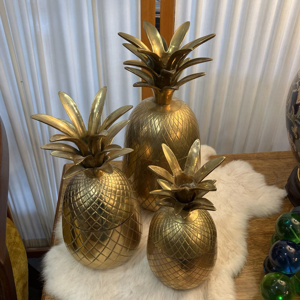 Vintage Large Brass Pineapple Container
