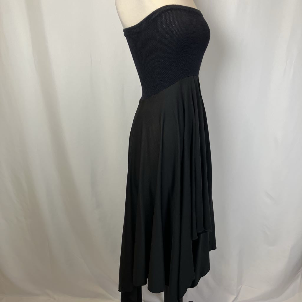 1970s Black Tube/Strapless Flowy Disco Dress