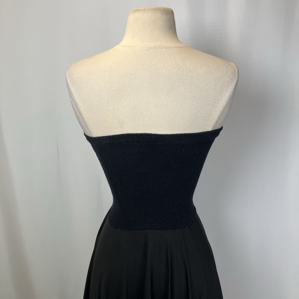 1970s Black Tube/Strapless Flowy Disco Dress