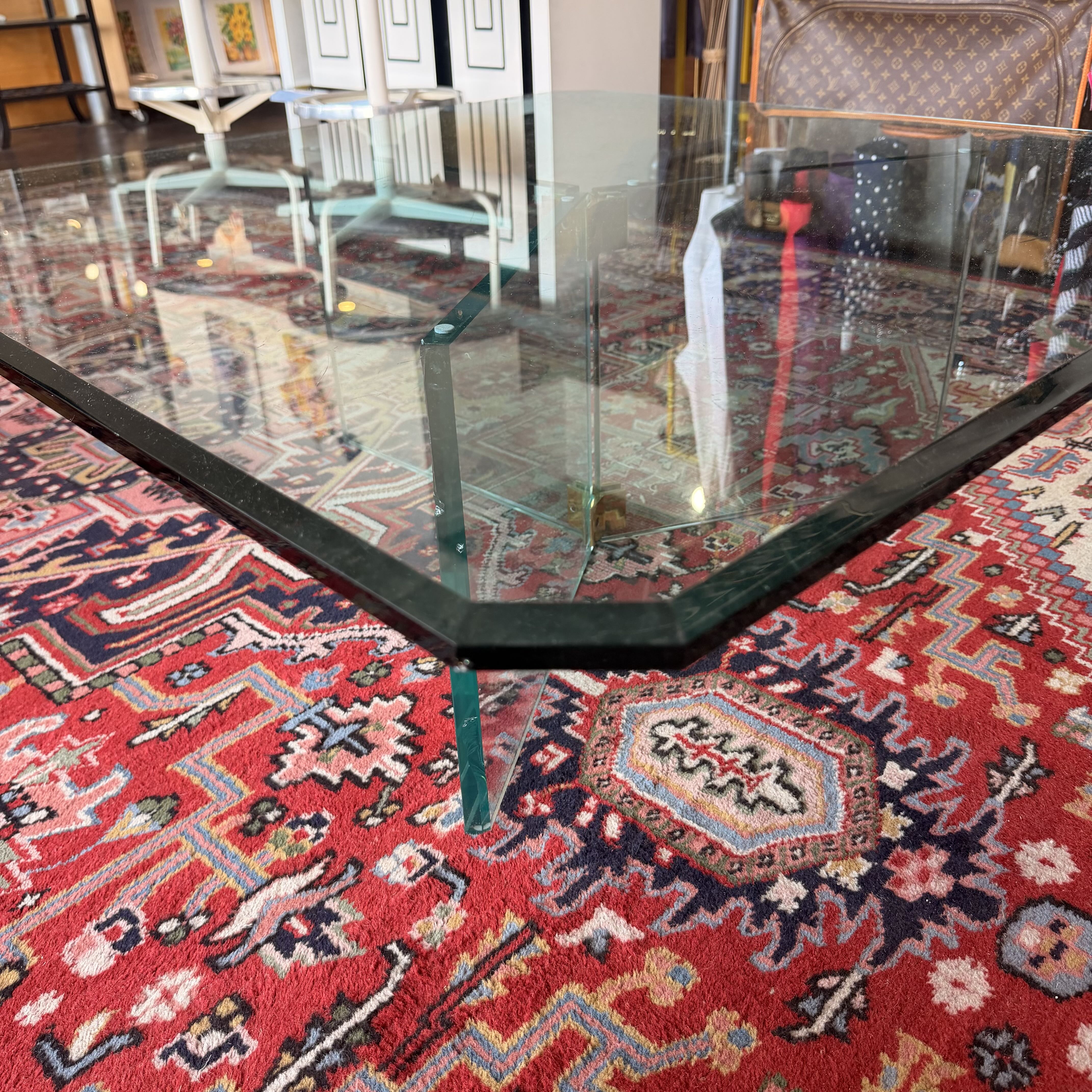 Vintage Leon Rosen Style Glass & Brass Large Coffee Table
