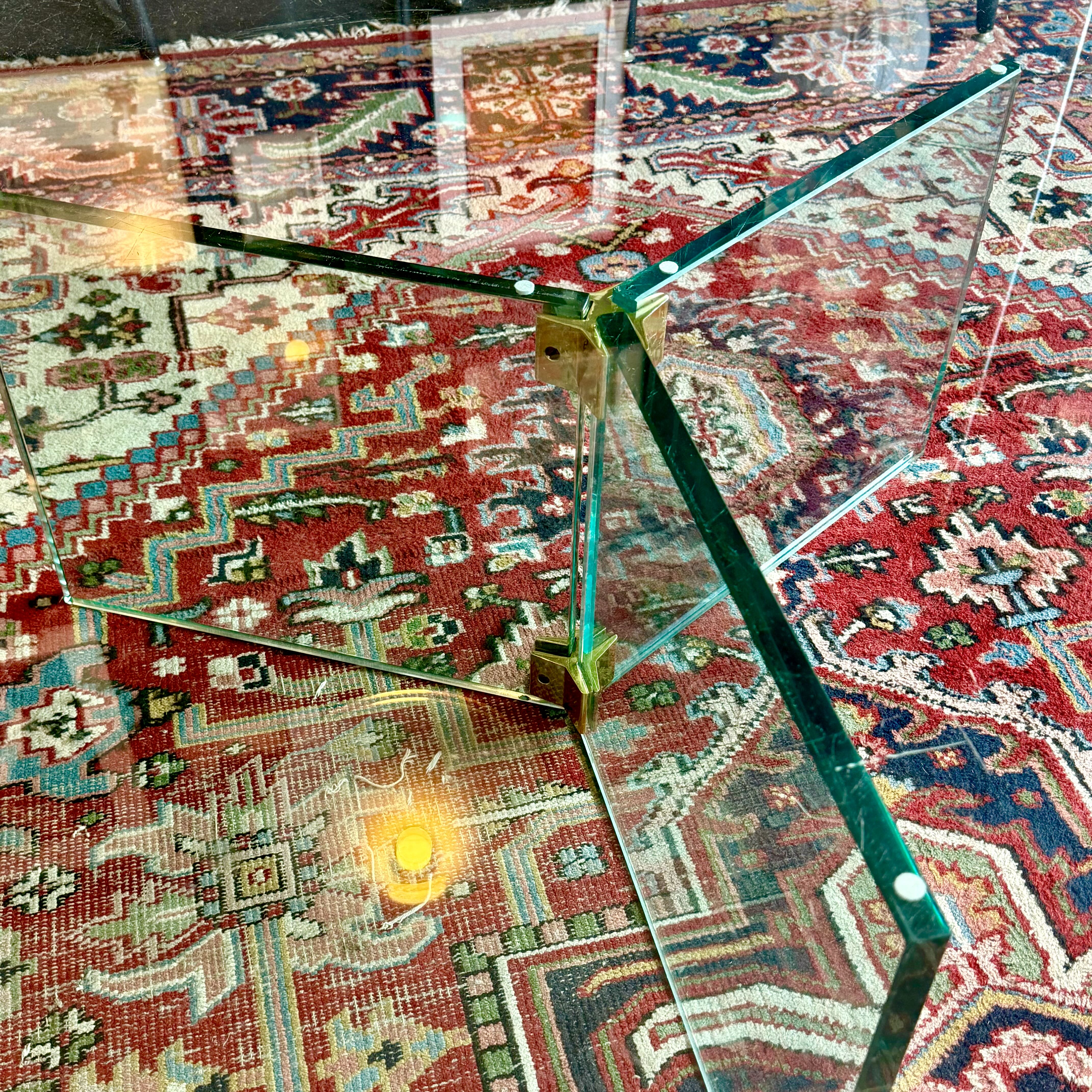 Vintage Leon Rosen Style Glass & Brass Large Coffee Table