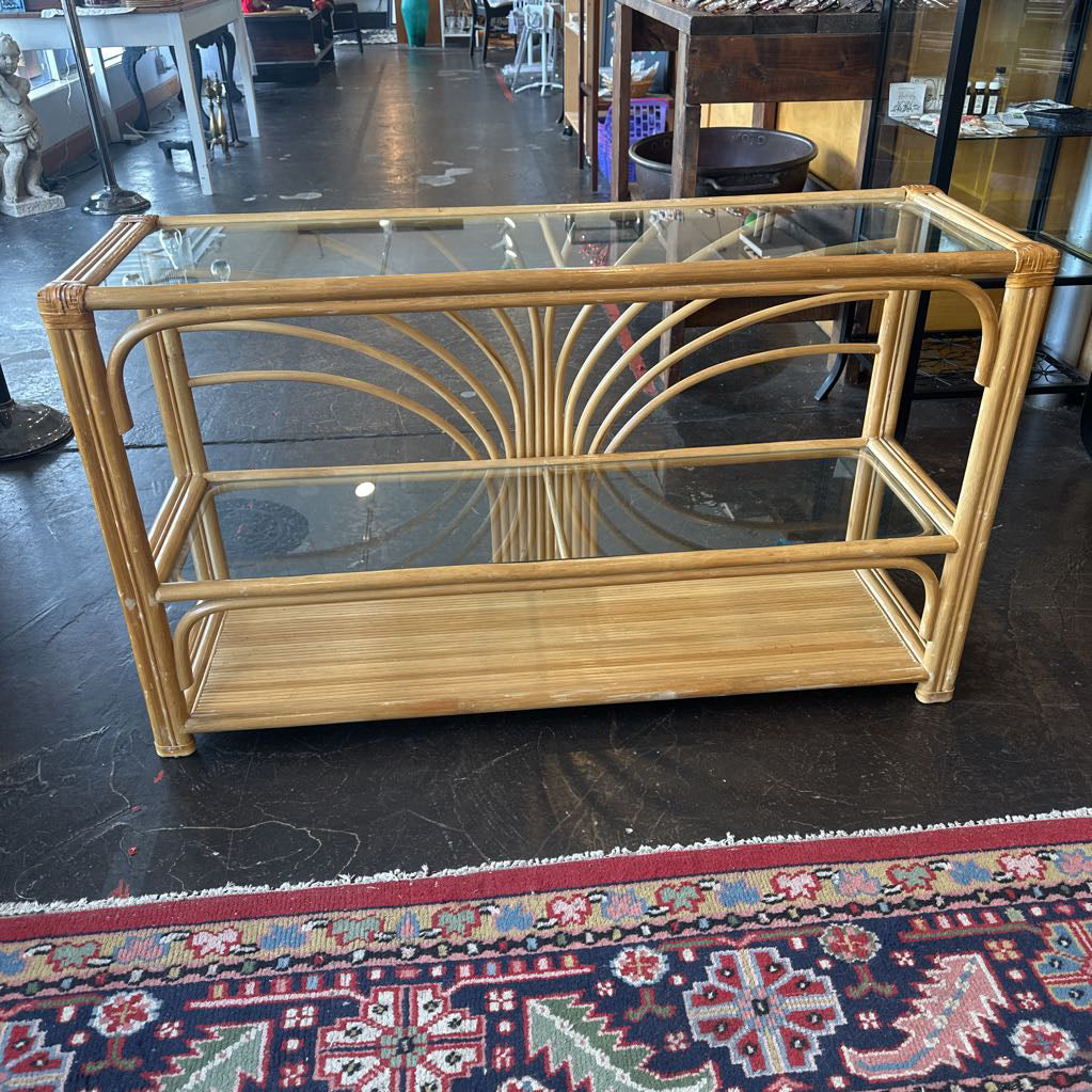 Mid Century Palm Beach Regency Bamboo & Rattan Starburst Console Table