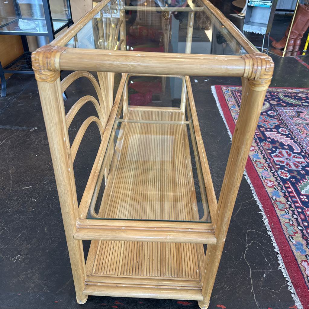 Mid Century Palm Beach Regency Bamboo & Rattan Starburst Console Table