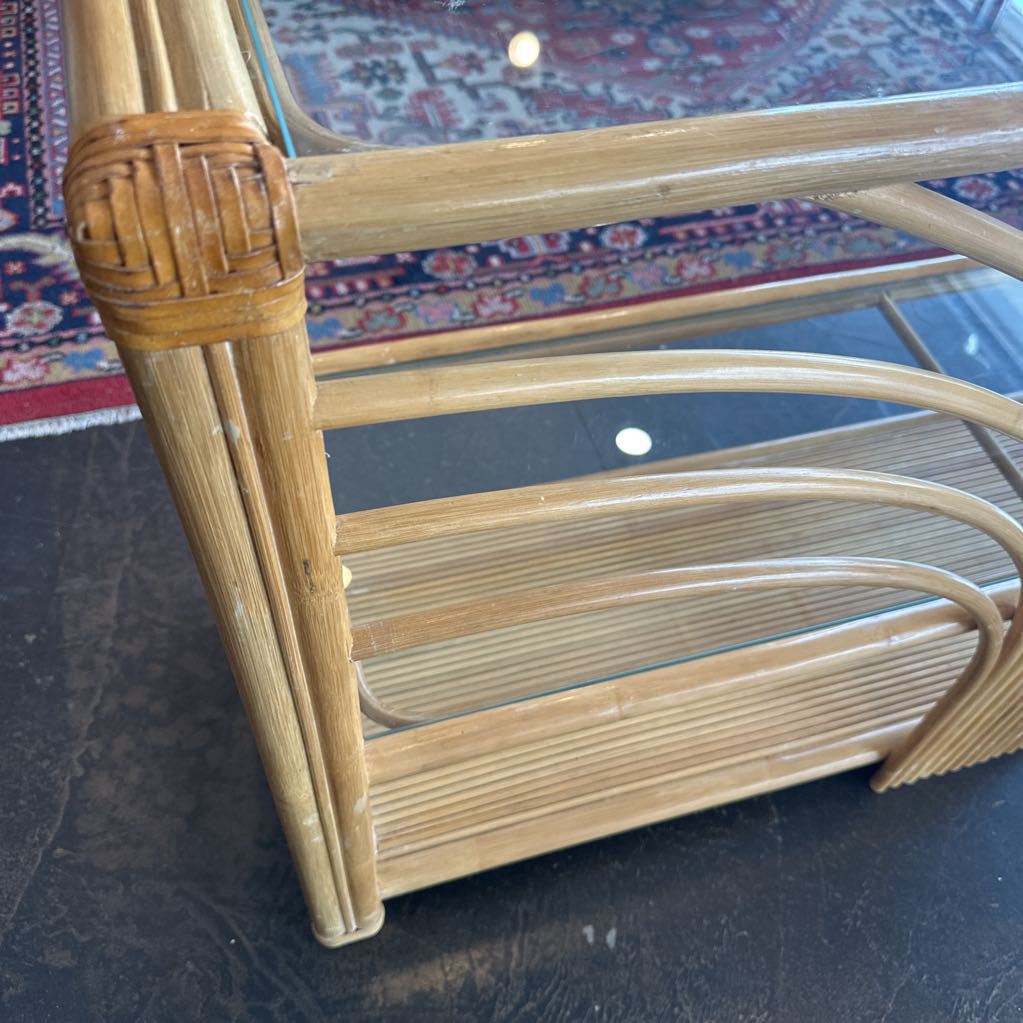 Mid Century Palm Beach Regency Bamboo & Rattan Starburst Console Table