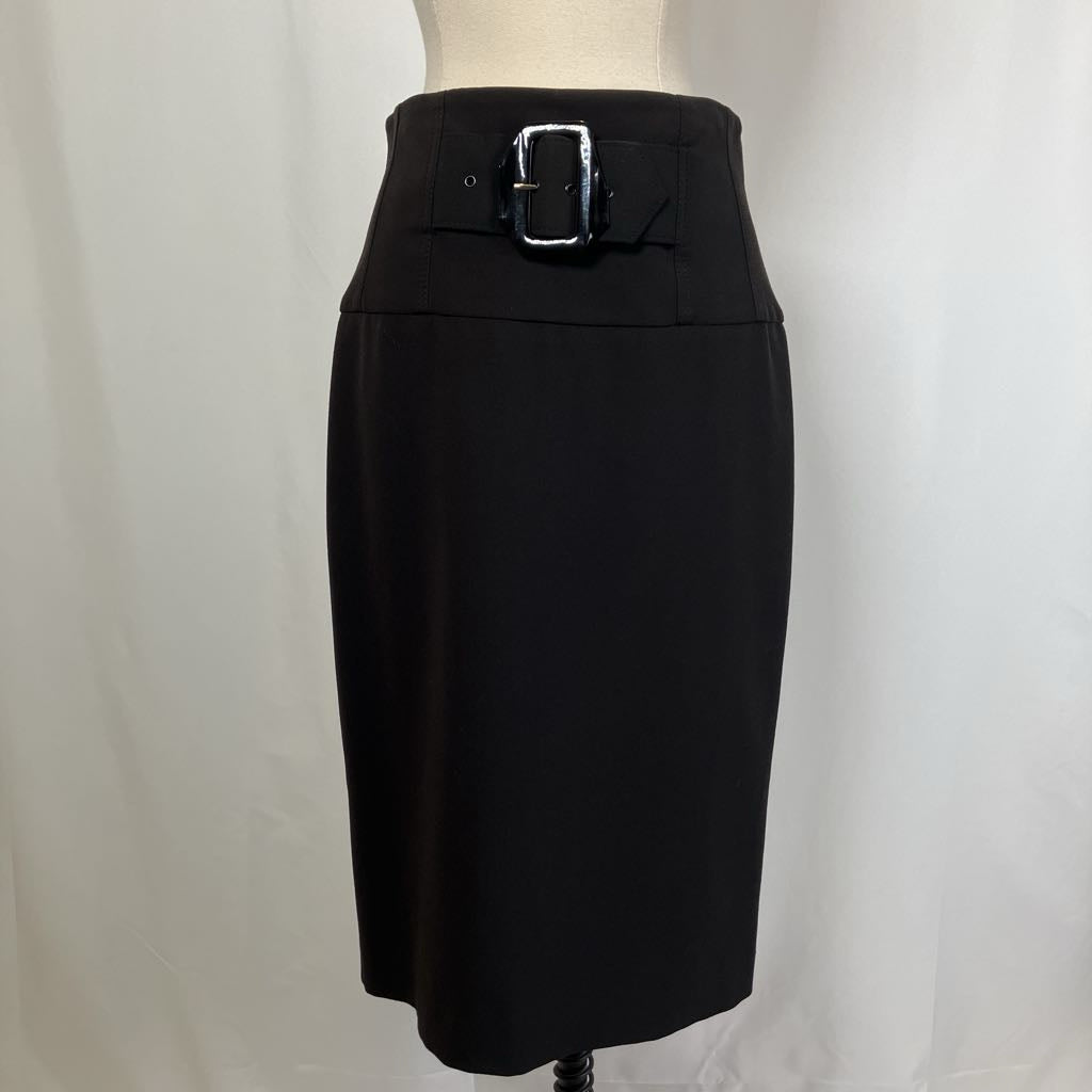 1990s Cache Black Pencil Skirt w/ Built In Belt