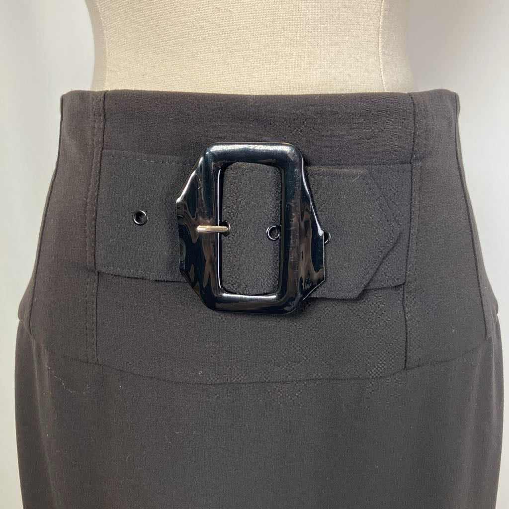 1990s Cache Black Pencil Skirt w/ Built In Belt