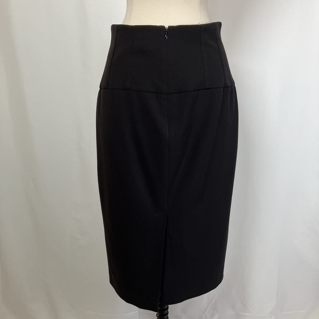 1990s Cache Black Pencil Skirt w/ Built In Belt