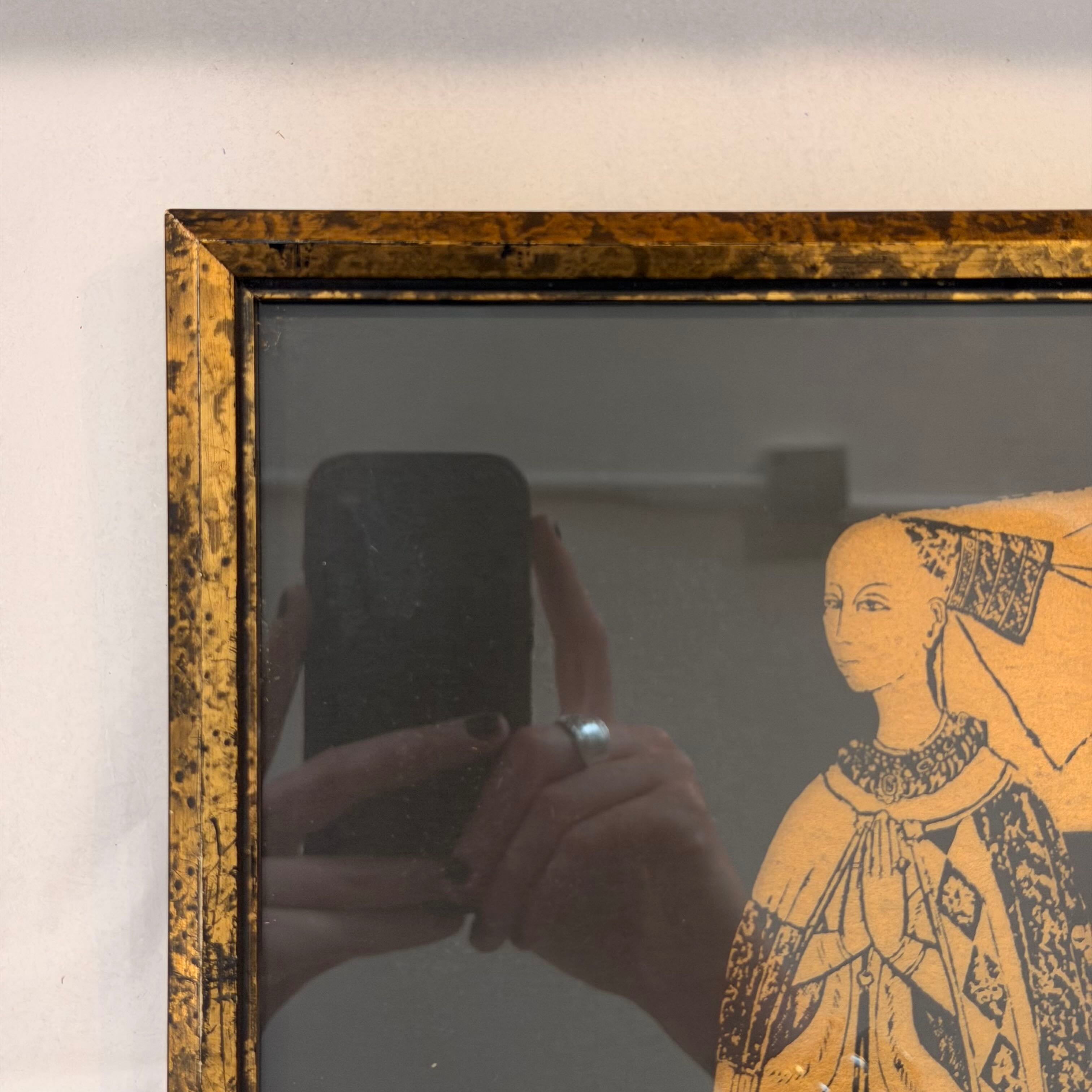 Vintage Framed Brass Rubbing Art