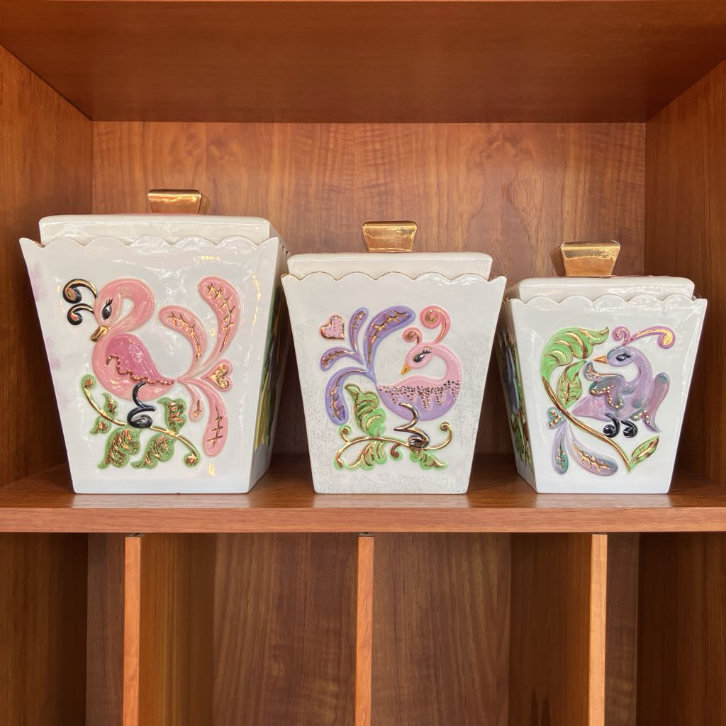 1960s Hand-Painted Ceramic Canister Set of Three