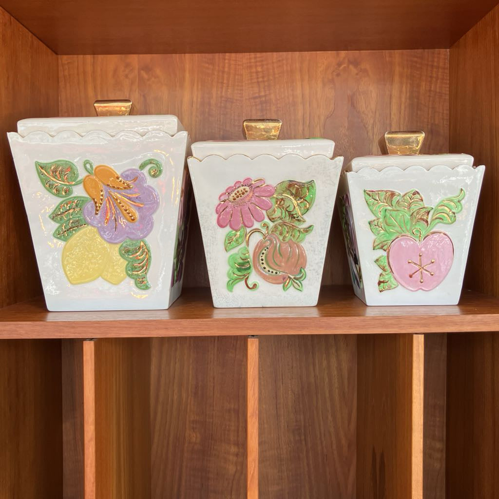 1960s Hand-Painted Ceramic Canister Set of Three