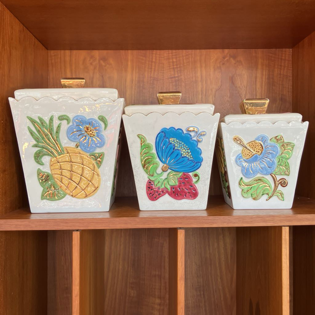 1960s Hand-Painted Ceramic Canister Set of Three