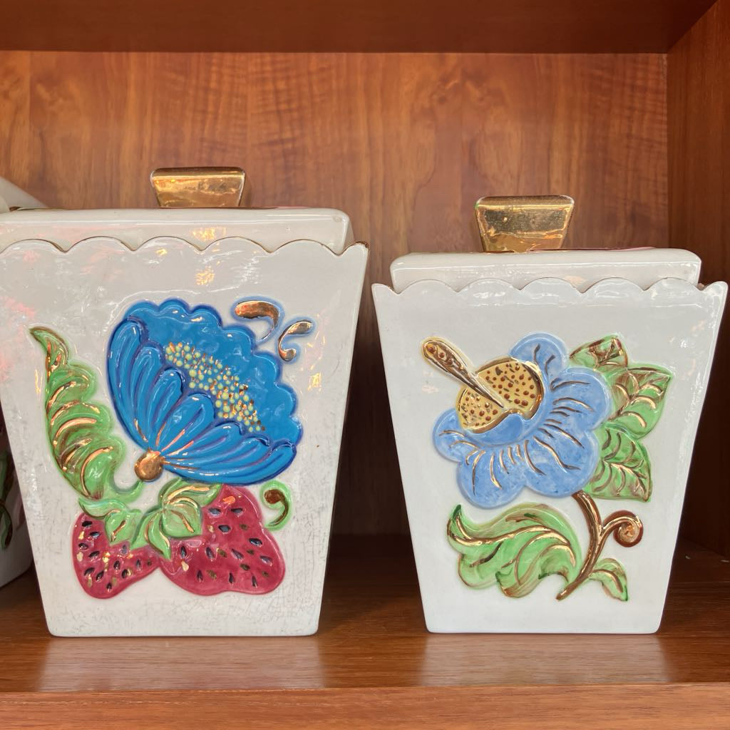 1960s Hand-Painted Ceramic Canister Set of Three