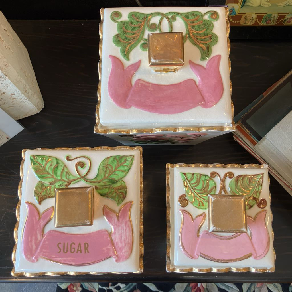 1960s Hand-Painted Ceramic Canister Set of Three