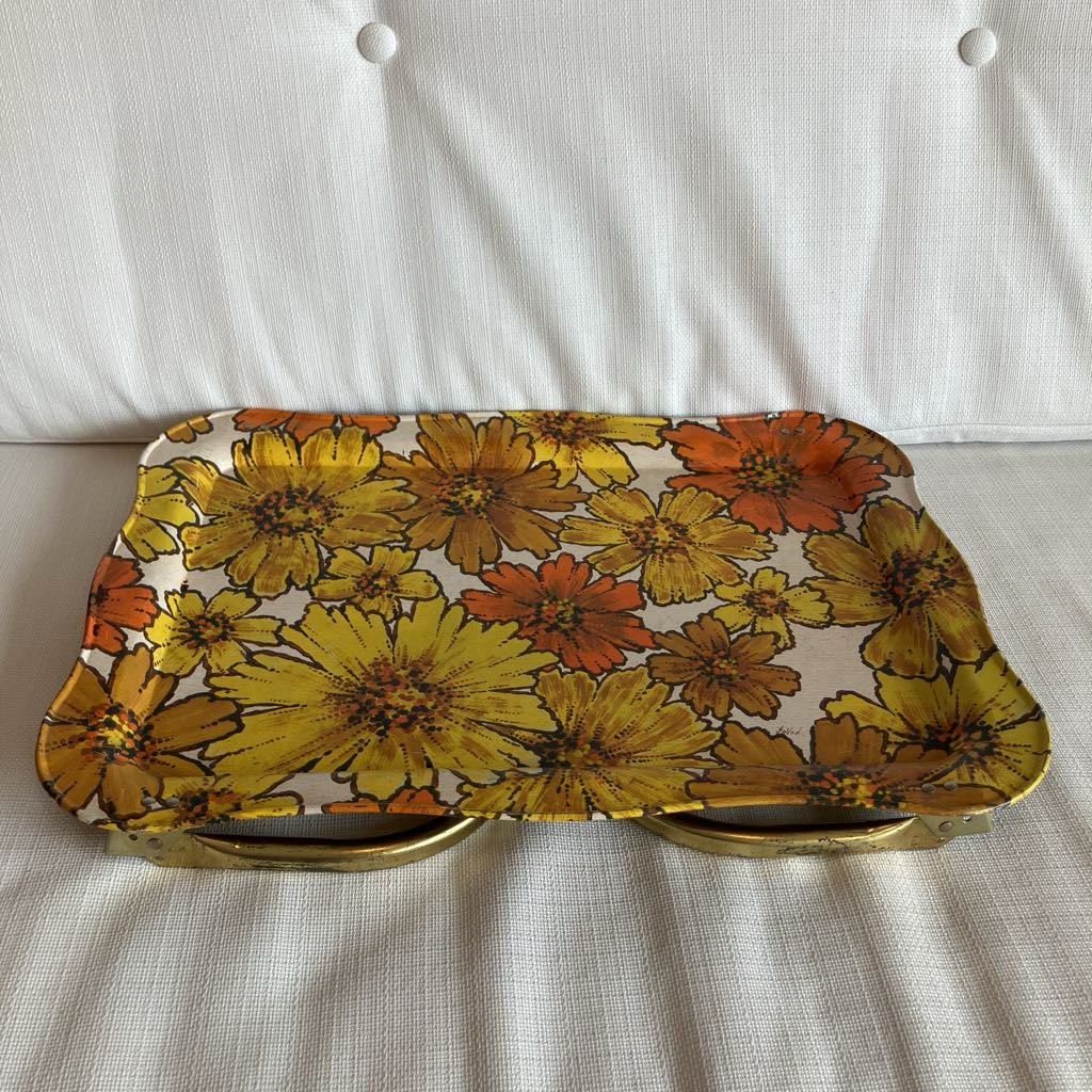 Floral-patterned T.V. tray on a white background