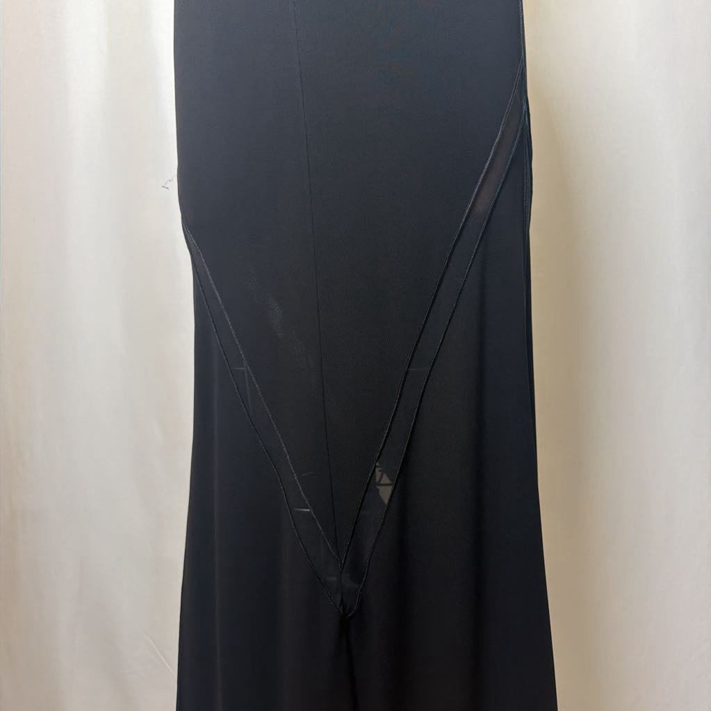 Black dress with a V-neckline on a white background