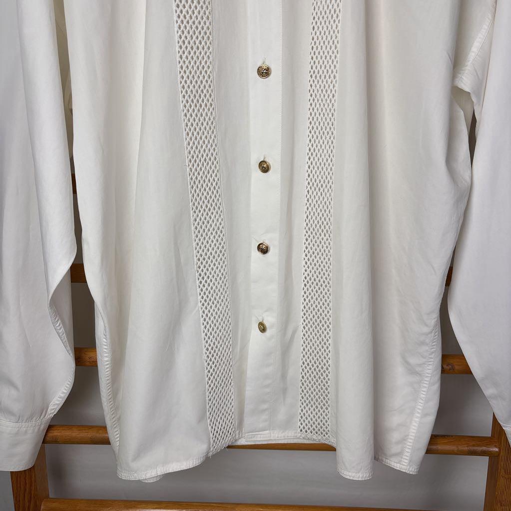 1990s Versus Gianna Versace Dress Shirt with Mesh Inserts Gold Tone Signature Buttons ASIS