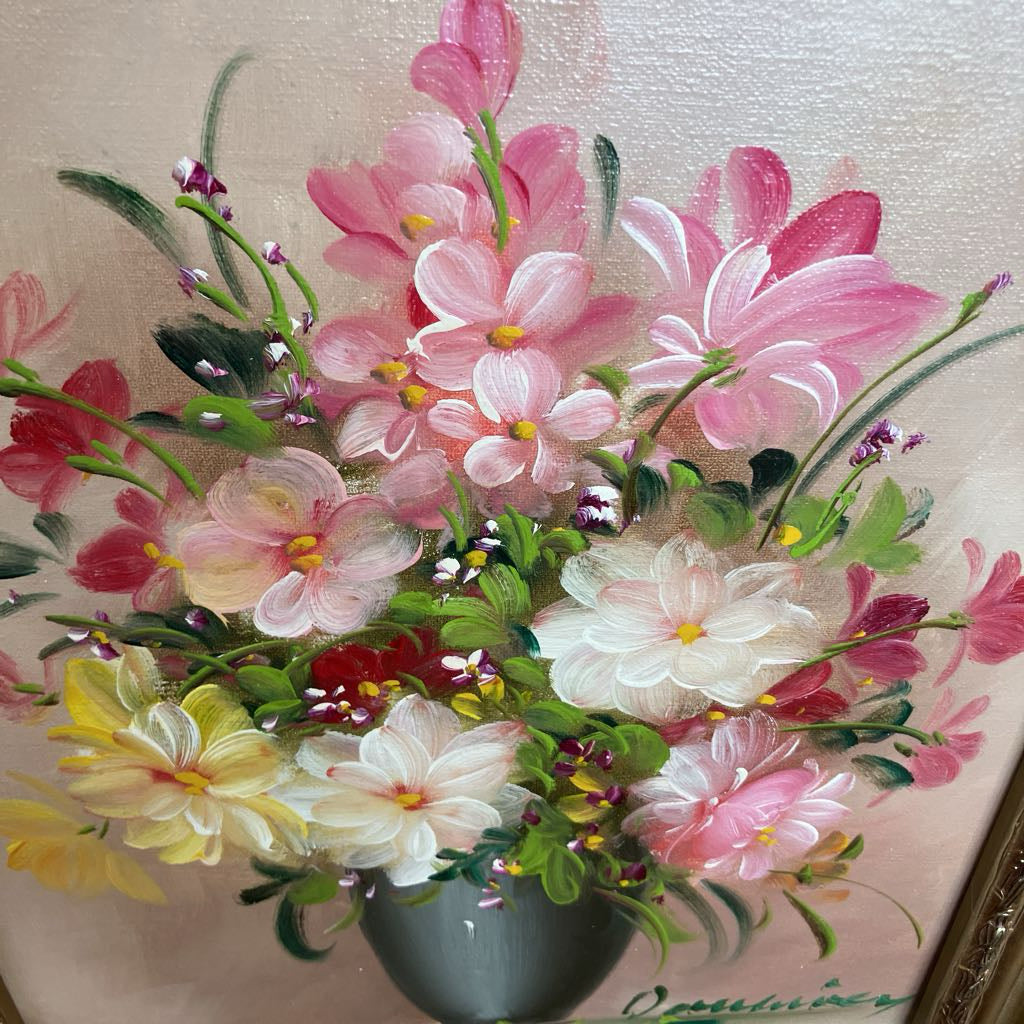 Mid-Century Modern Original Signed Floral Painting