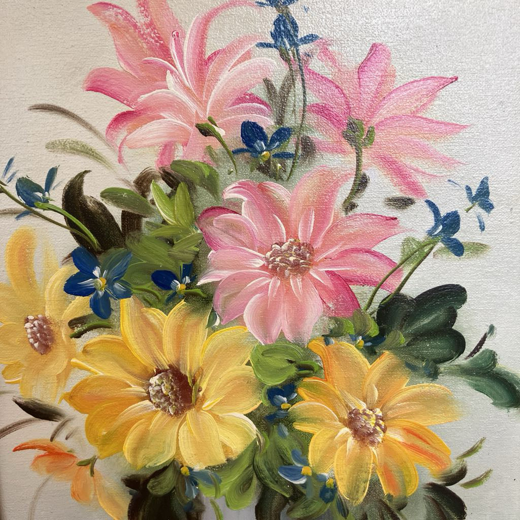 Mid-Century Modern Original Signed Floral Painting